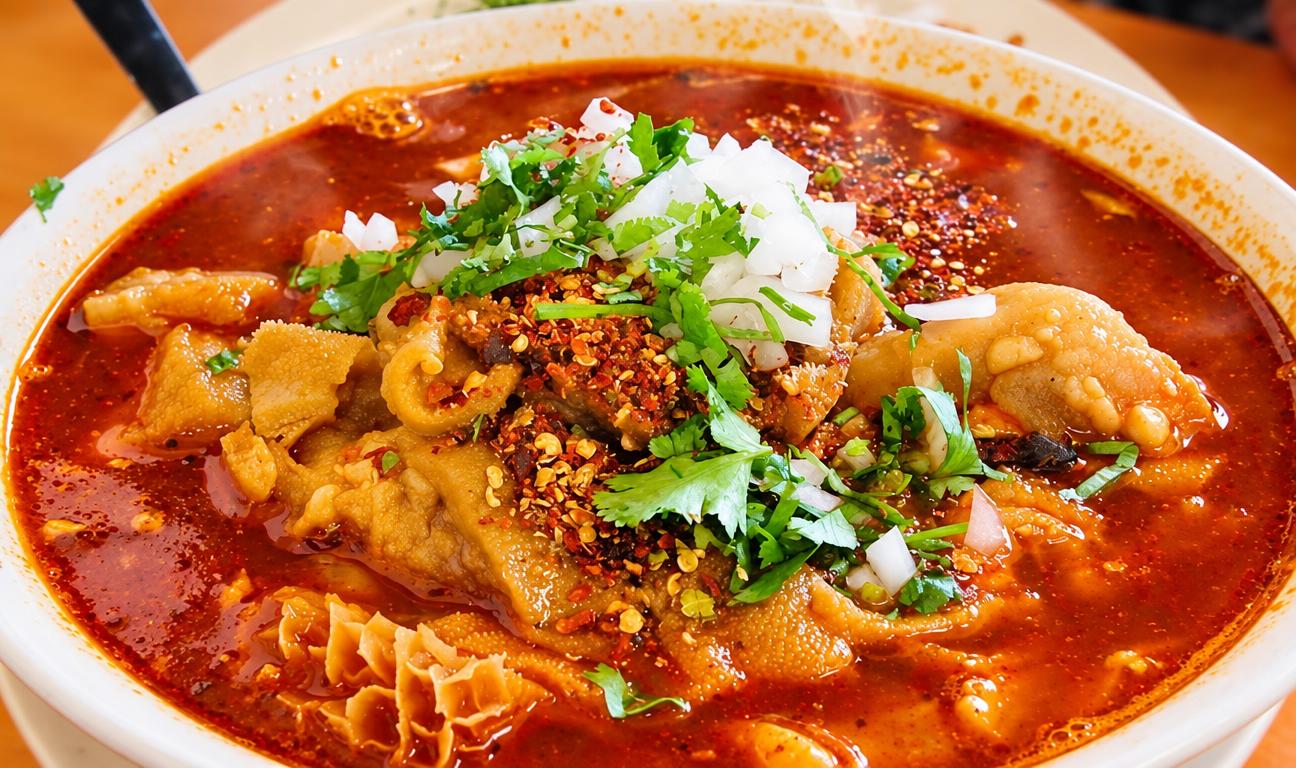 Hot bowl of soup with fresh garnish